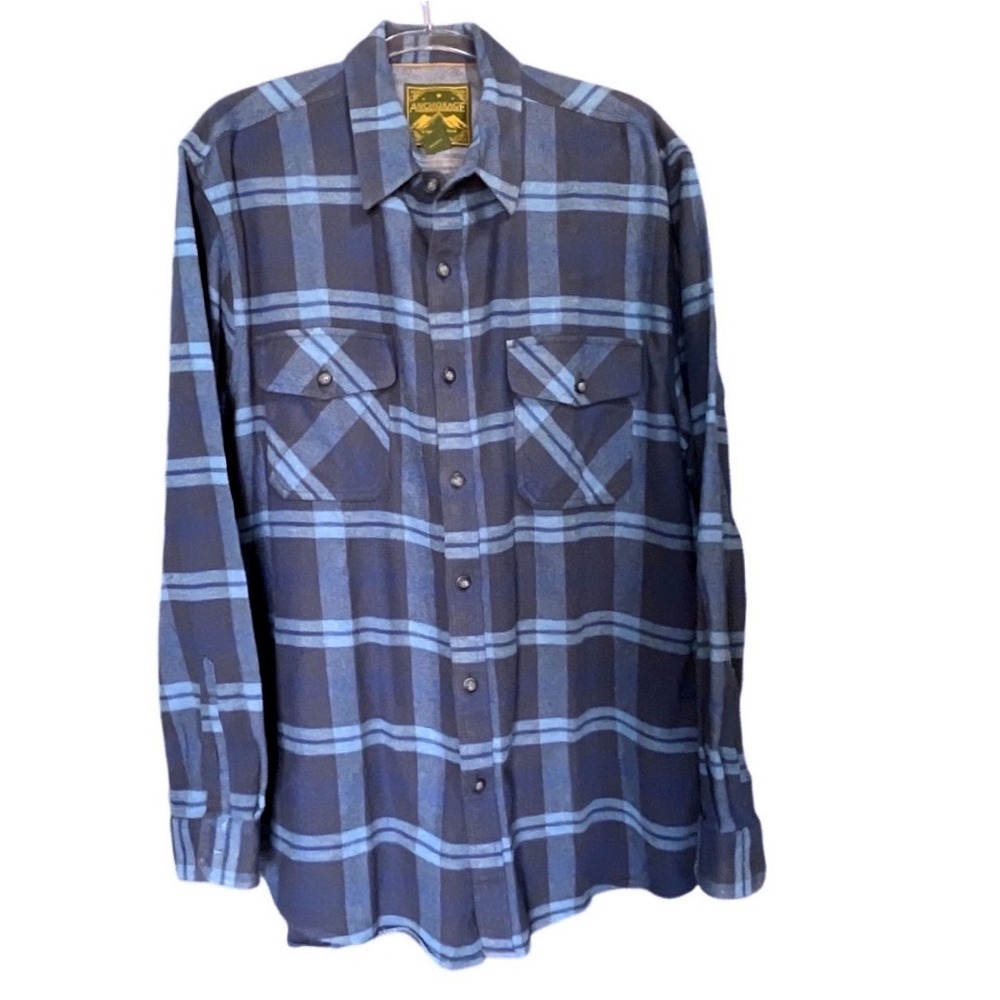 Anchorage‎ Men XXL Blue Plaid Flannel Shirt Rugged Workwear Cotton Button Down